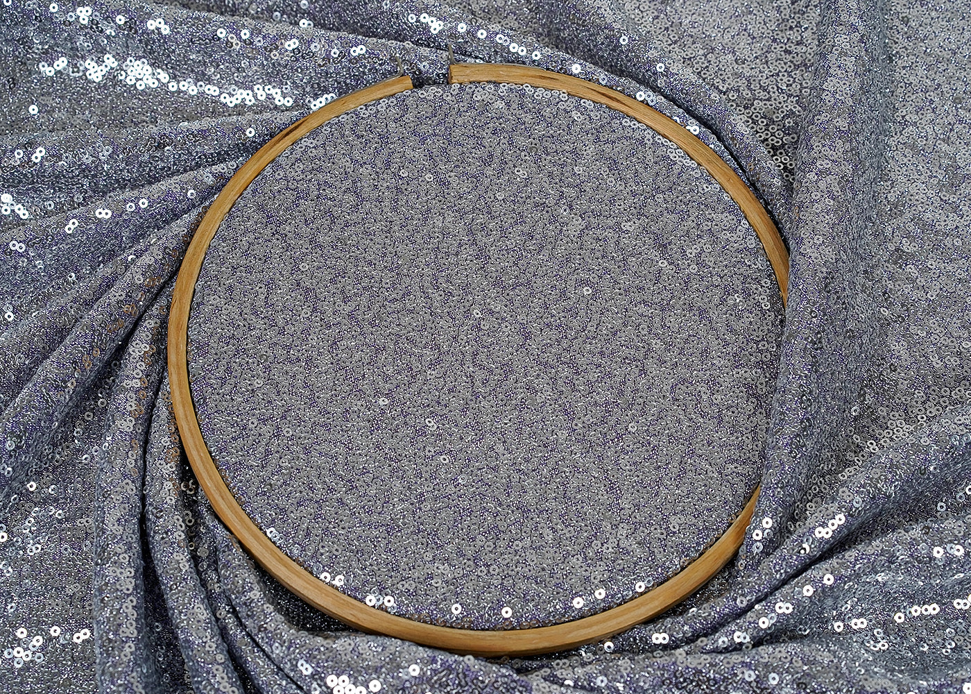 ( Pre-Cut 3 MTR) Silver Lycra Fabric With All Over Sequins Work 18231