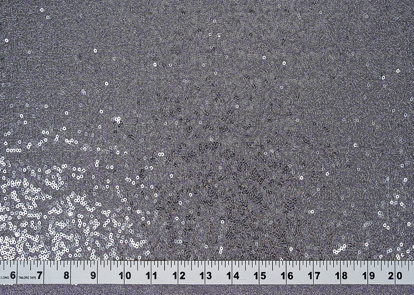 ( Pre-Cut 3 MTR) Silver Lycra Fabric With All Over Sequins Work 18231