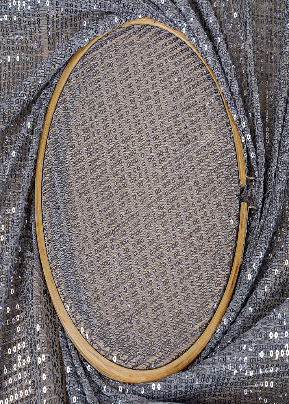 (Pre-Cut-1.9-MTR)-Silver-Lycra-Fabric-With-All-Over-Sequins-Work-18233