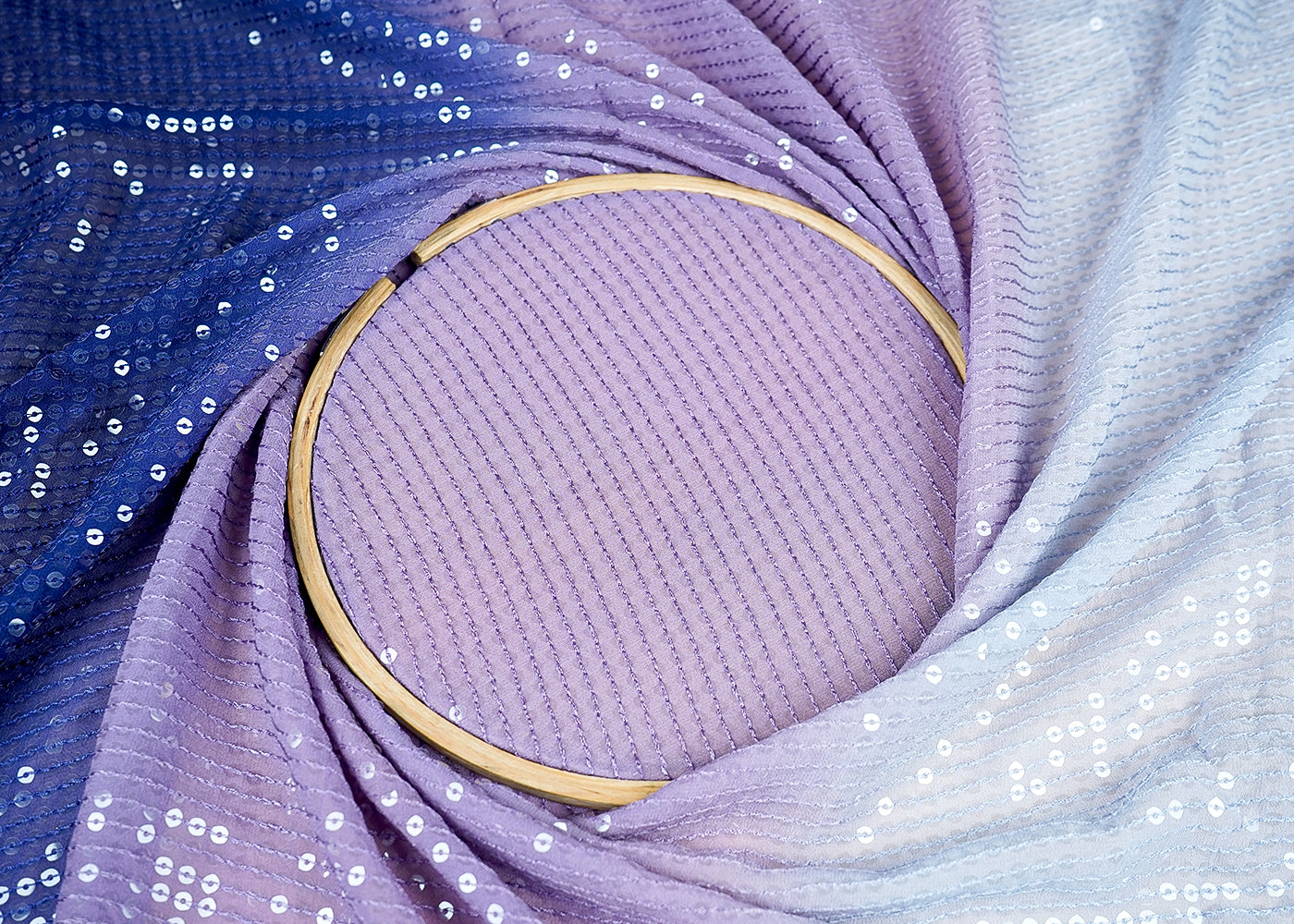 (Pre-Cut 4 MTR)Purple Georgette Fabric With Ombre Shade And All Over Sequins Work 18250