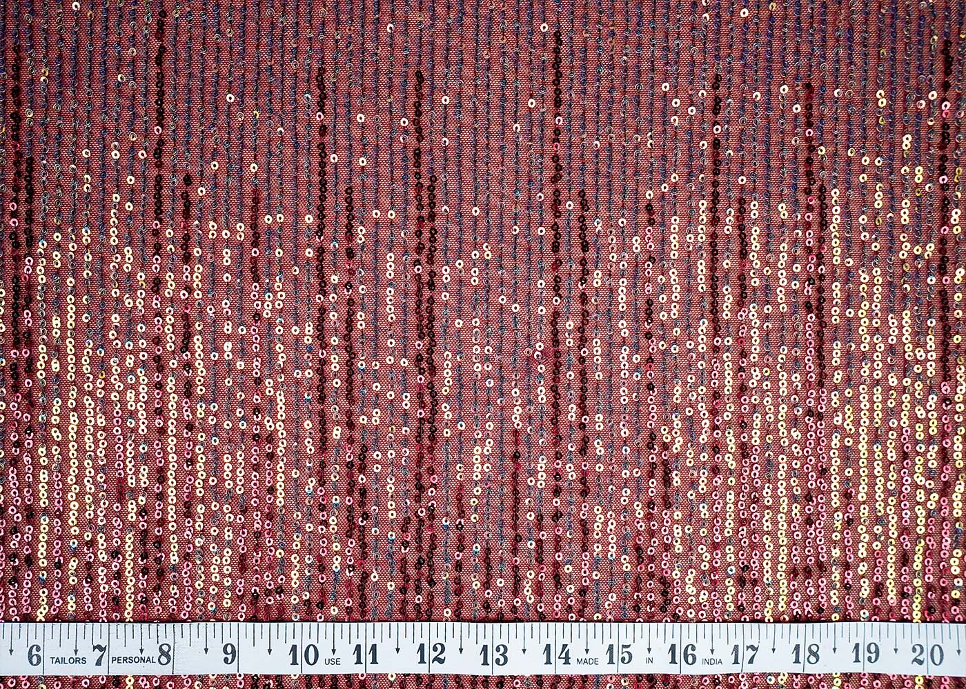 (Pre-Cut 2.4 MTR)Maroon Lycra net Fabric With Abstract Ombre sequins Work 18254
