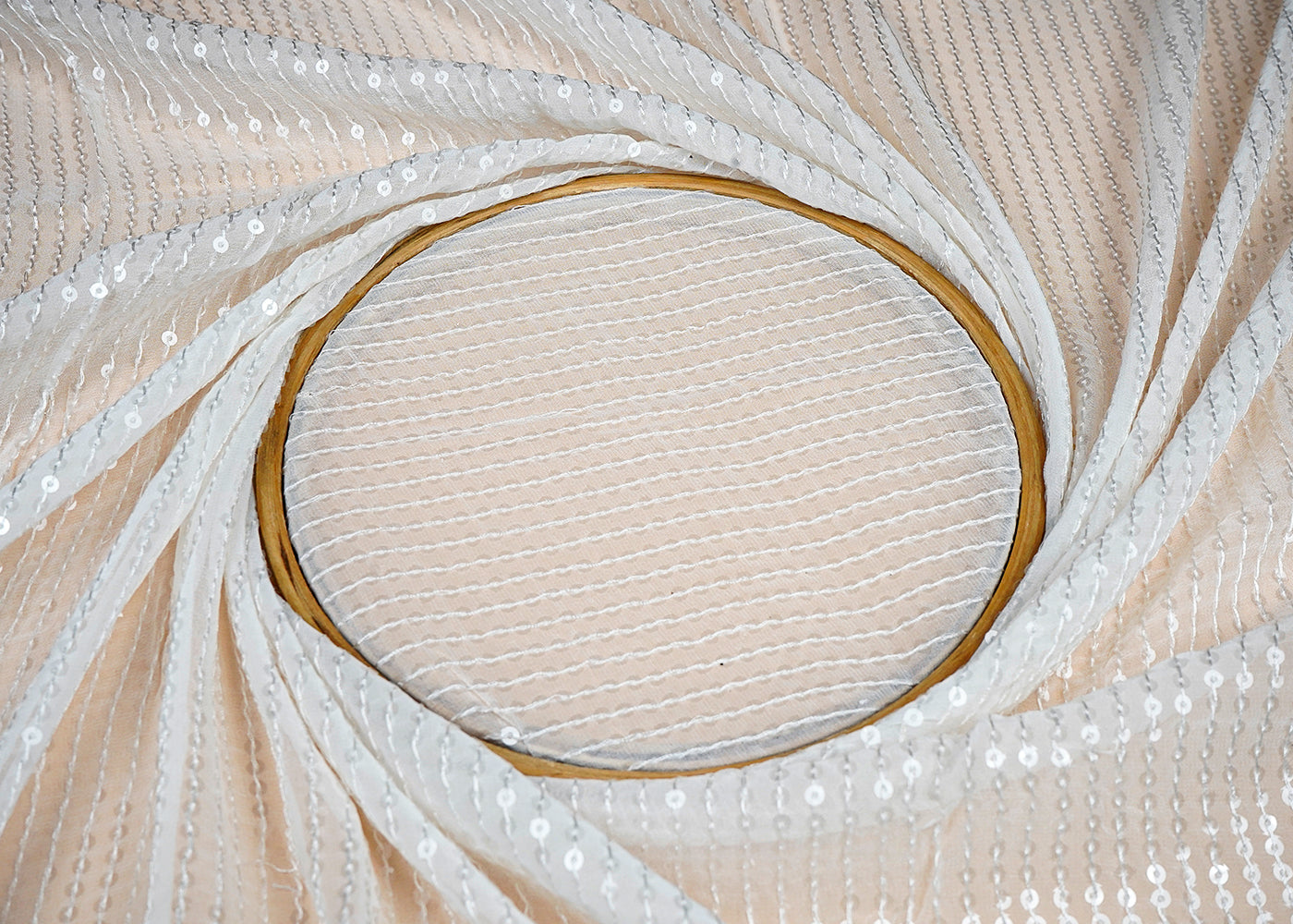 (Pre-Cut 1.3 MTR)White Georgette Fabric With Allover Sequins Work 18256