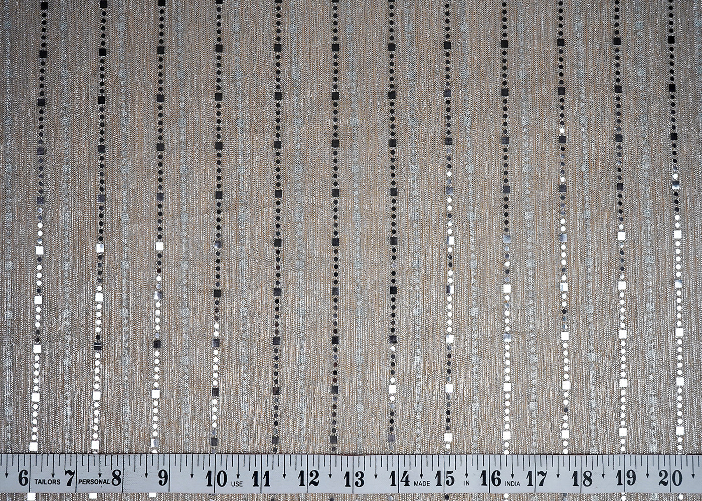 (Pre-Cut 2.85 MTR)Silver Net Fabric With Abstract Faux Mirror 18261
