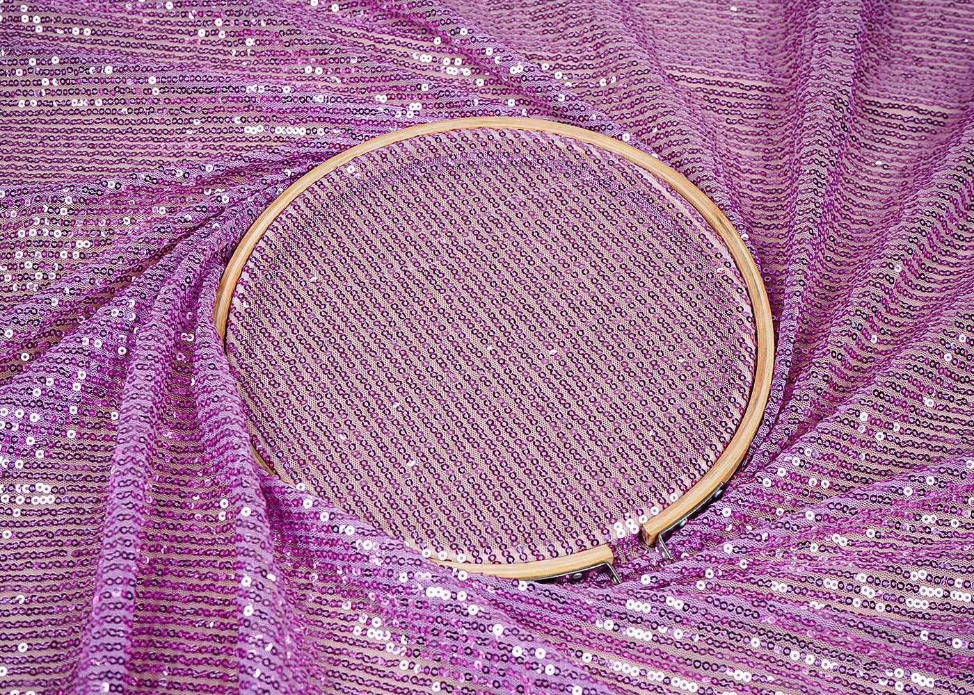 (Pre-Cut 2.7 MTR) Lavender Lycra Net Fabric With All Over Sequins Work 18267