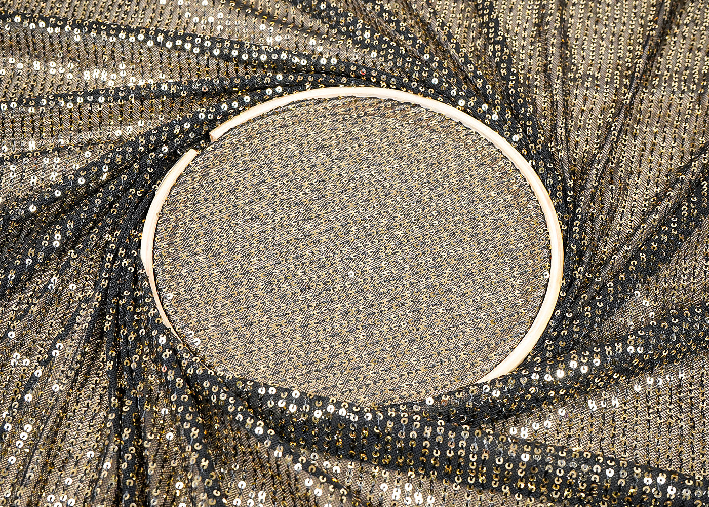 (Pre-Cut 2.25 MTR)Black Lycra Net Fabric With All Over Sequins Work 18268
