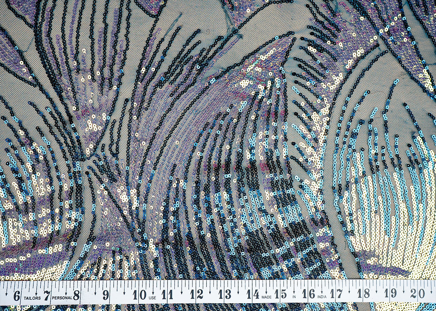 (Pre-Cut 1.45 MTR)Teal Blue Lycra Net Fabric With All Over Sequins Work 18275