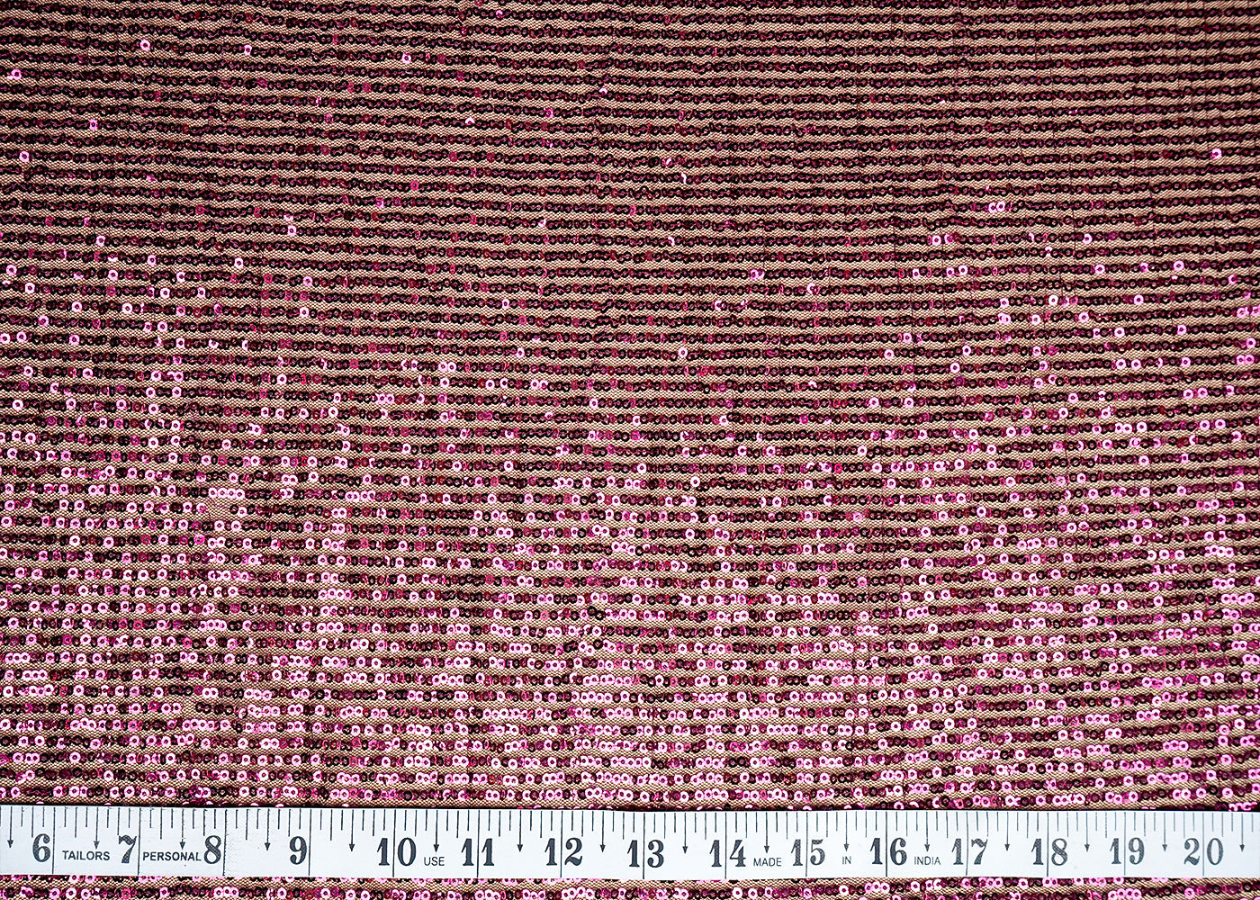 (Pre-Cut 2.4 MTR)Wine Lycra Net Fabric With All Over Sequins Work 18276