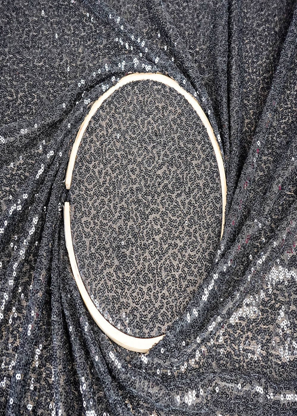 (Pre-Cut-1.45-MTR)-Black-Lycra-Net-Fabric-With-All-Over-Sequins-Work-18278