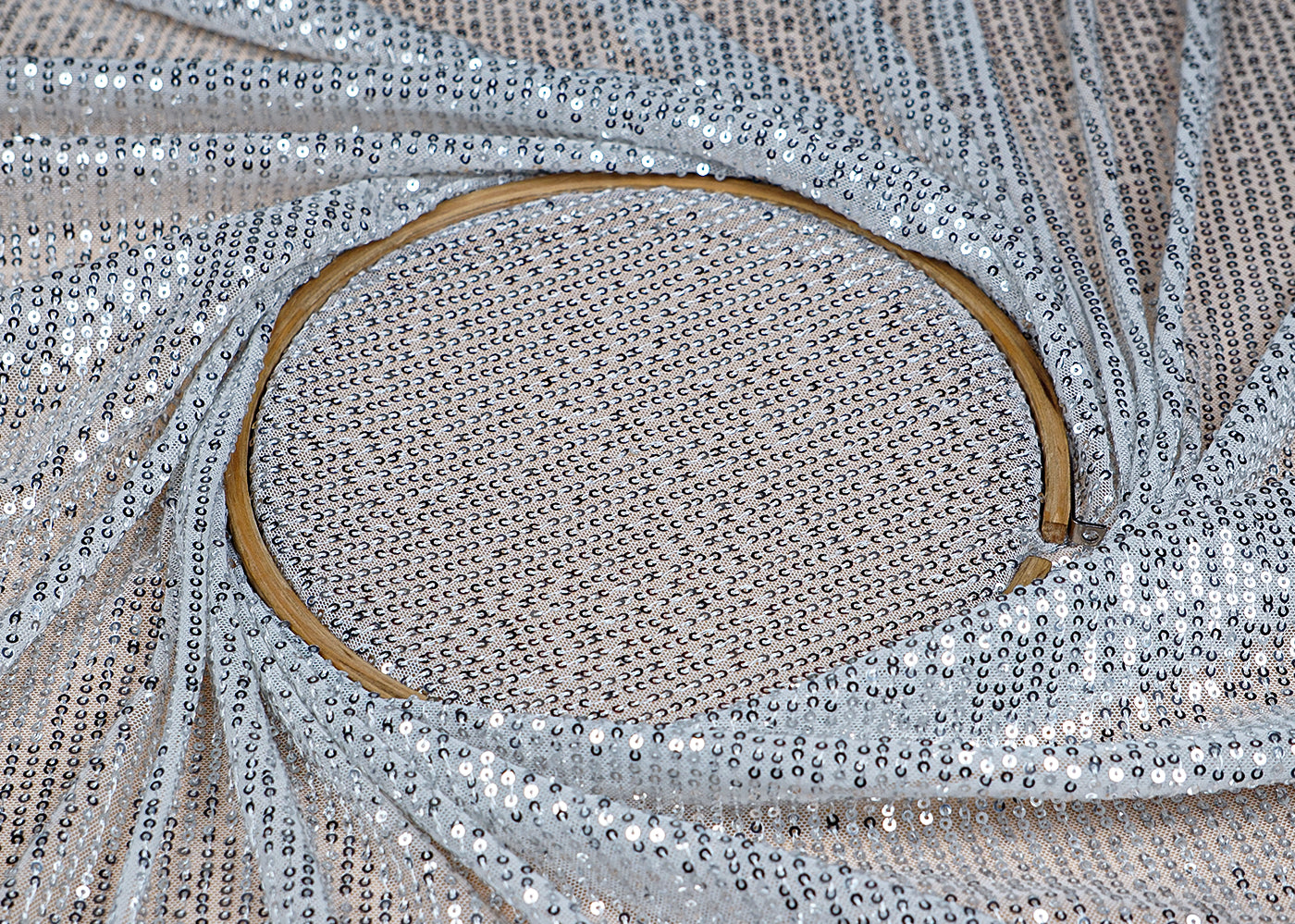 (Pre-Cut 5.2 MTR)White Lycra Net Fabric With All Over Sequins Work 18279