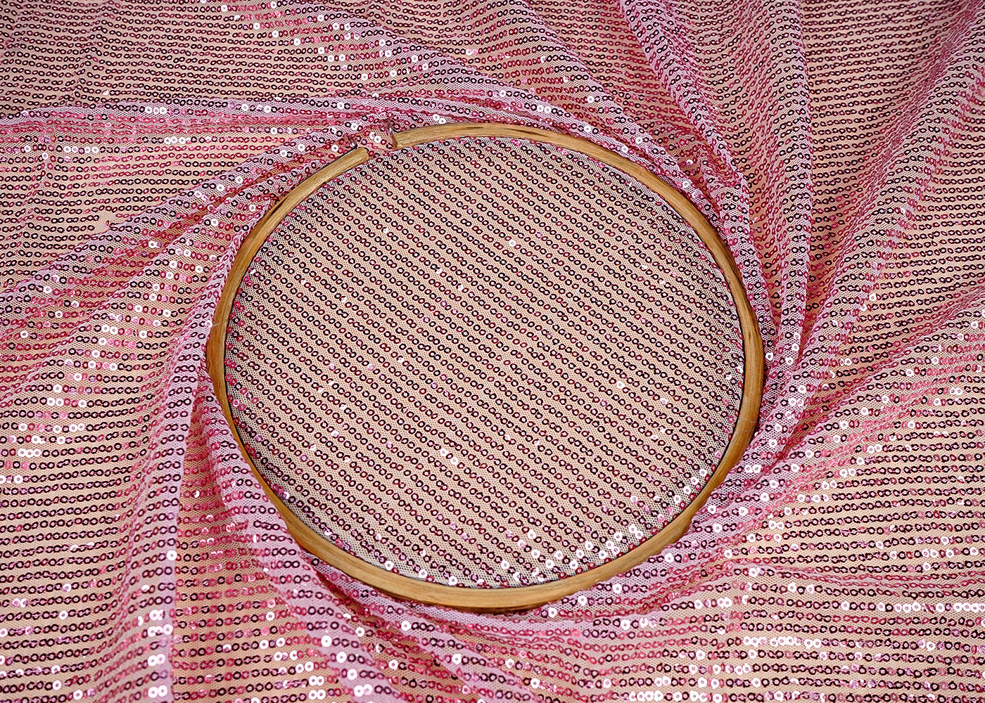 (Pre-Cut 5.2 MTR)White Lycra Net Fabric With All Over Sequins Work 18279
