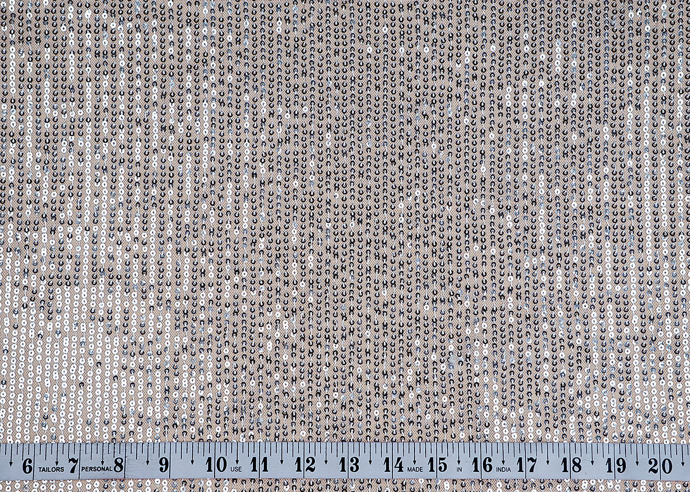 (Pre-Cut 5.2 MTR)White Lycra Net Fabric With All Over Sequins Work 18279