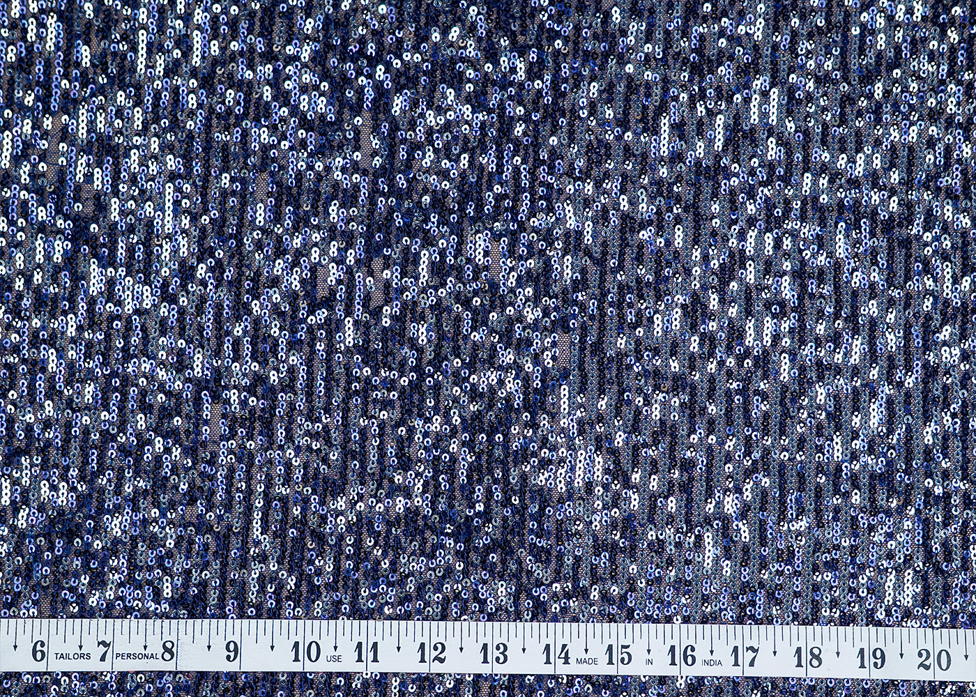 (Pre-Cut 3.25 MTR)Navy Blue Lycra Net Fabric With All Over Sequins Work 18286