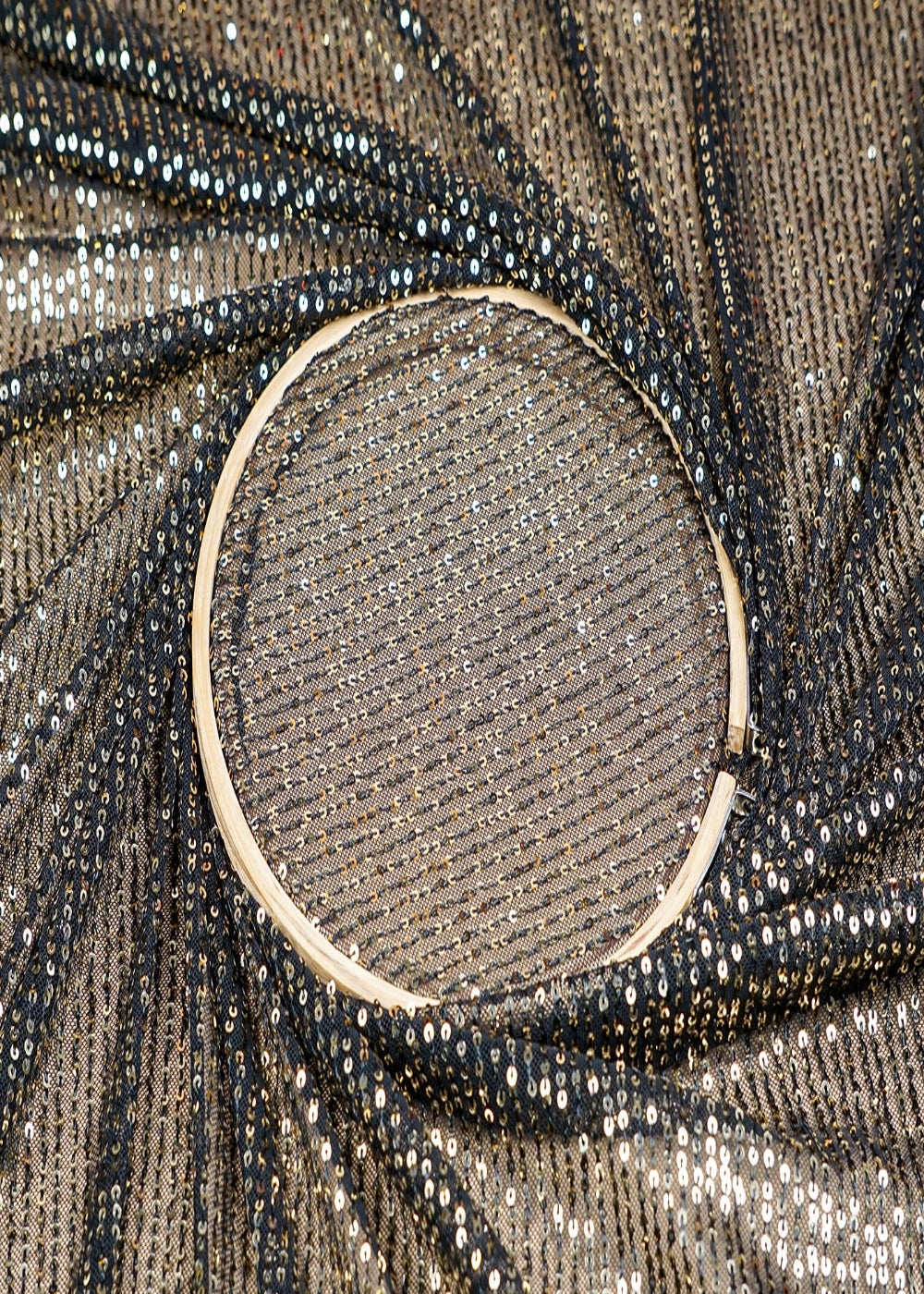 (Pre-Cut-4.25-MTR)-Black-Lycra-Net-Fabric-With-All-Over-Sequins-Work-18287