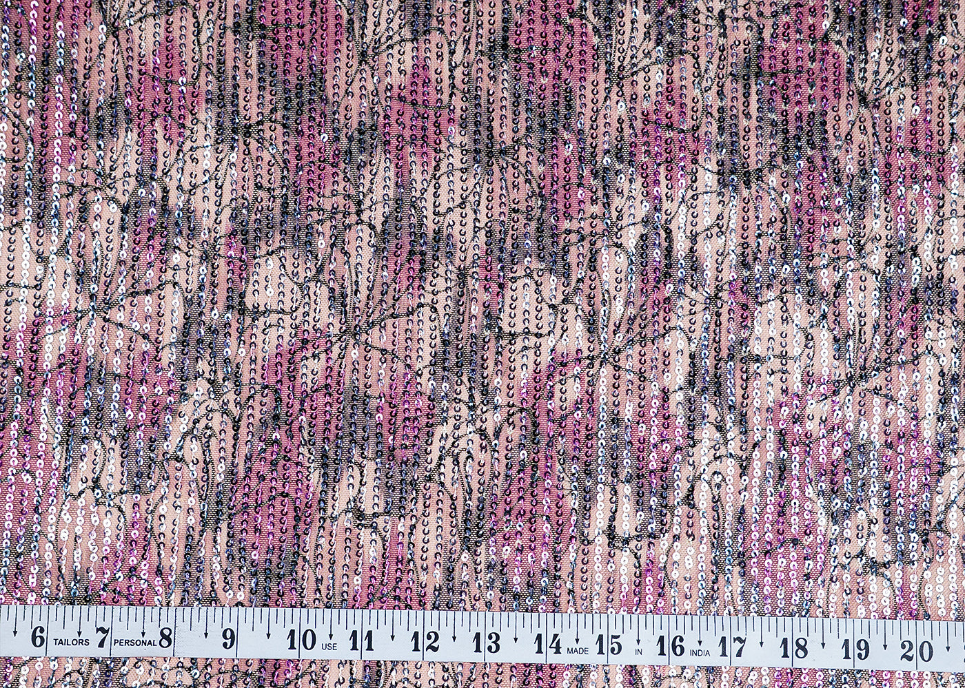 (Pre-Cut 2.8 MTR)Onion Lycra Net Fabric With All Over Abstract Print And Sequins Work 18290