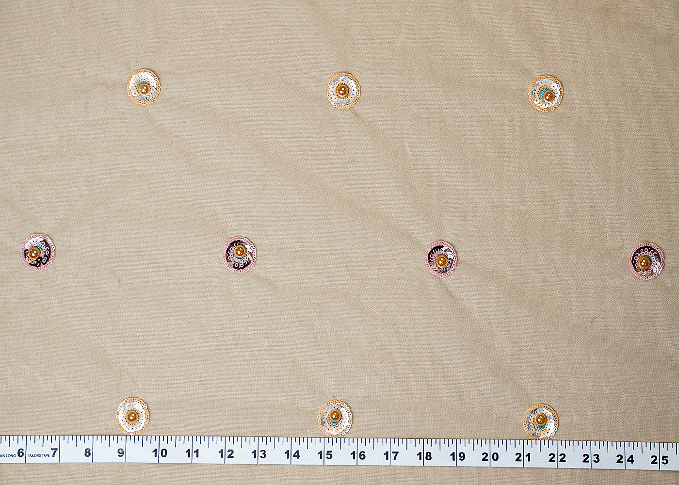 (Pre-Cut 2.6 MTR) Sea Green Net Fabric With All Over Bead And Sequins Buti 18316