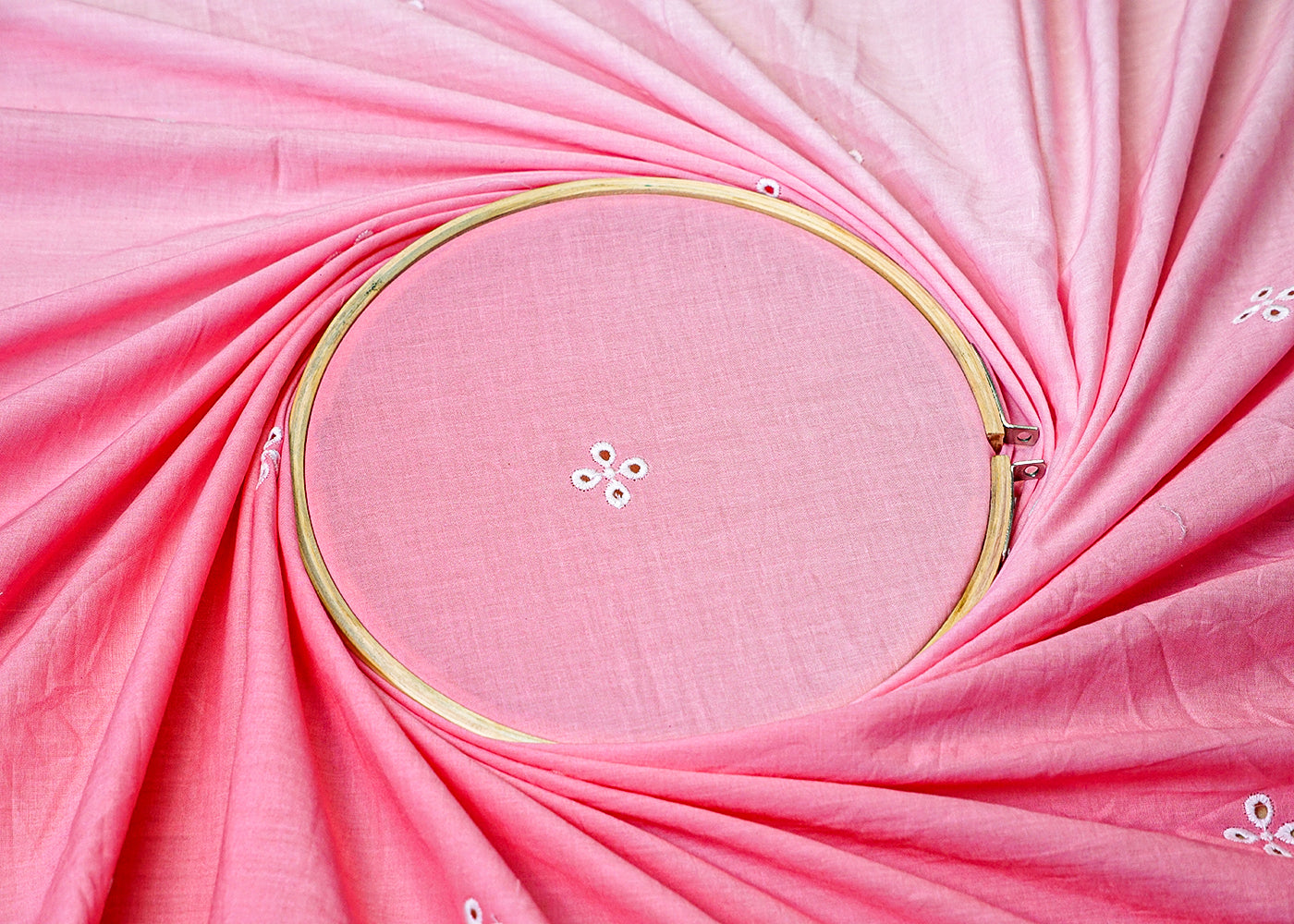 (Pre-Cut 2.3 MTR) Green Cotton Fabric With Ombre Fabric With All Over Thread And Cutwork And Two Side Scalloped Border 18321