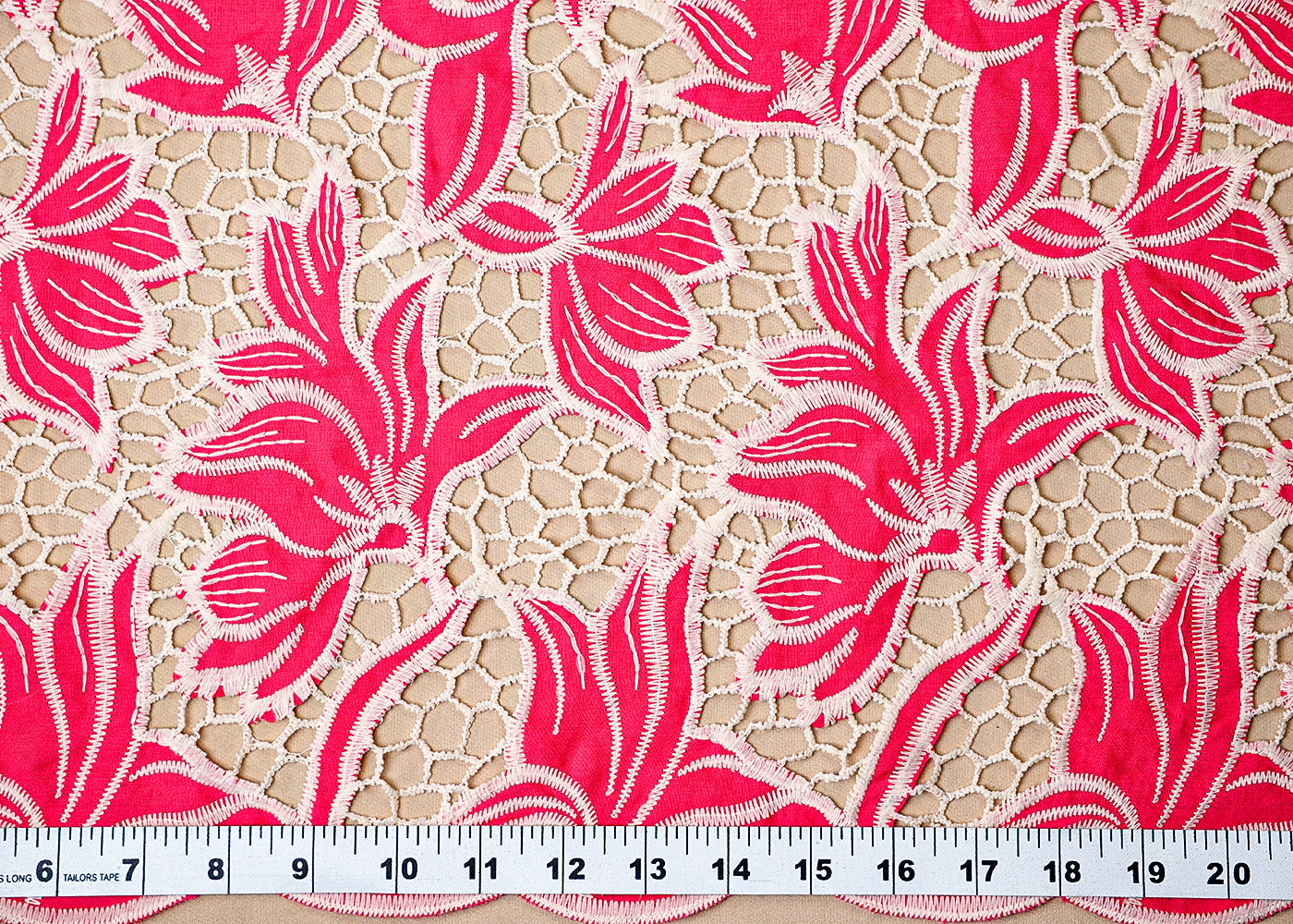 (Pre-Cut 2.1 MTR) Pink Crepe Fabric With All Over Cutwork 18344
