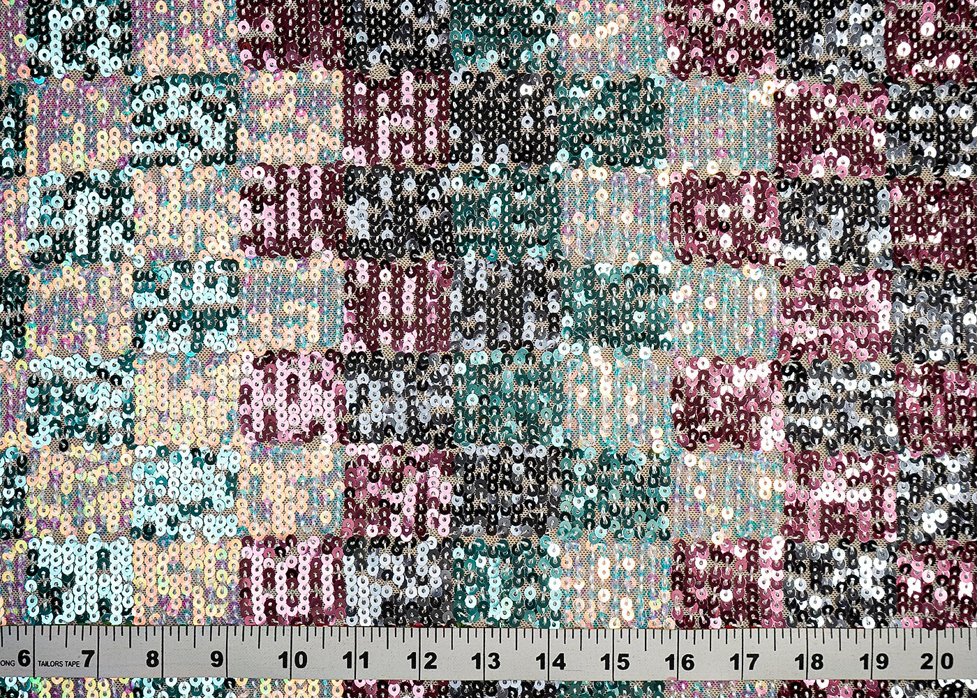 (Pre-Cut 2.35 MTR) Multi-Color Lycra Net Fabric With All Over Sequins Work 18383