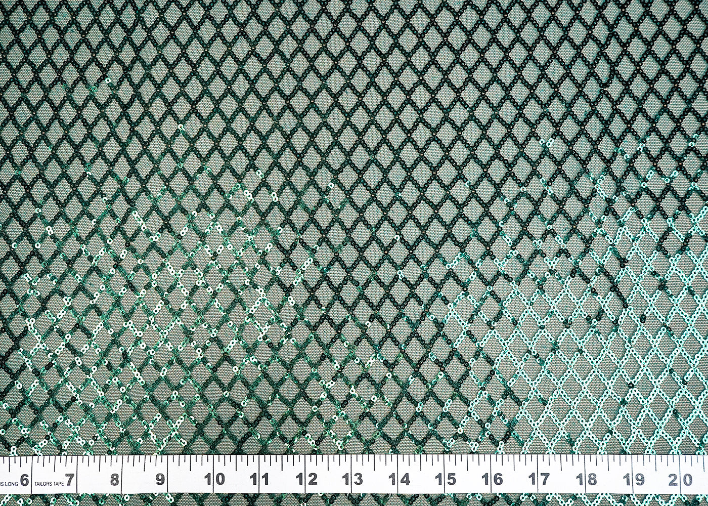 (Pre-Cut 2.35 MTR) Bottle Green Lycra Net Fabric With All Over Sequins Work 18390