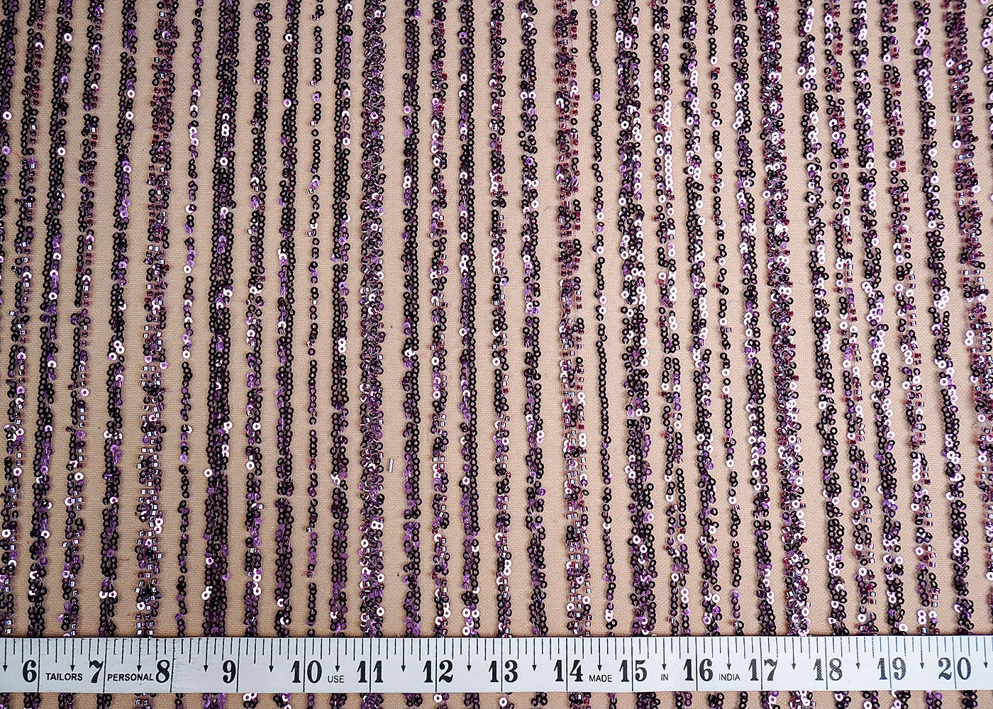 (Pre-Cut 2.6 MTR) Onion Imported Net Fabric With All Over Sequins And Bead Work 18411