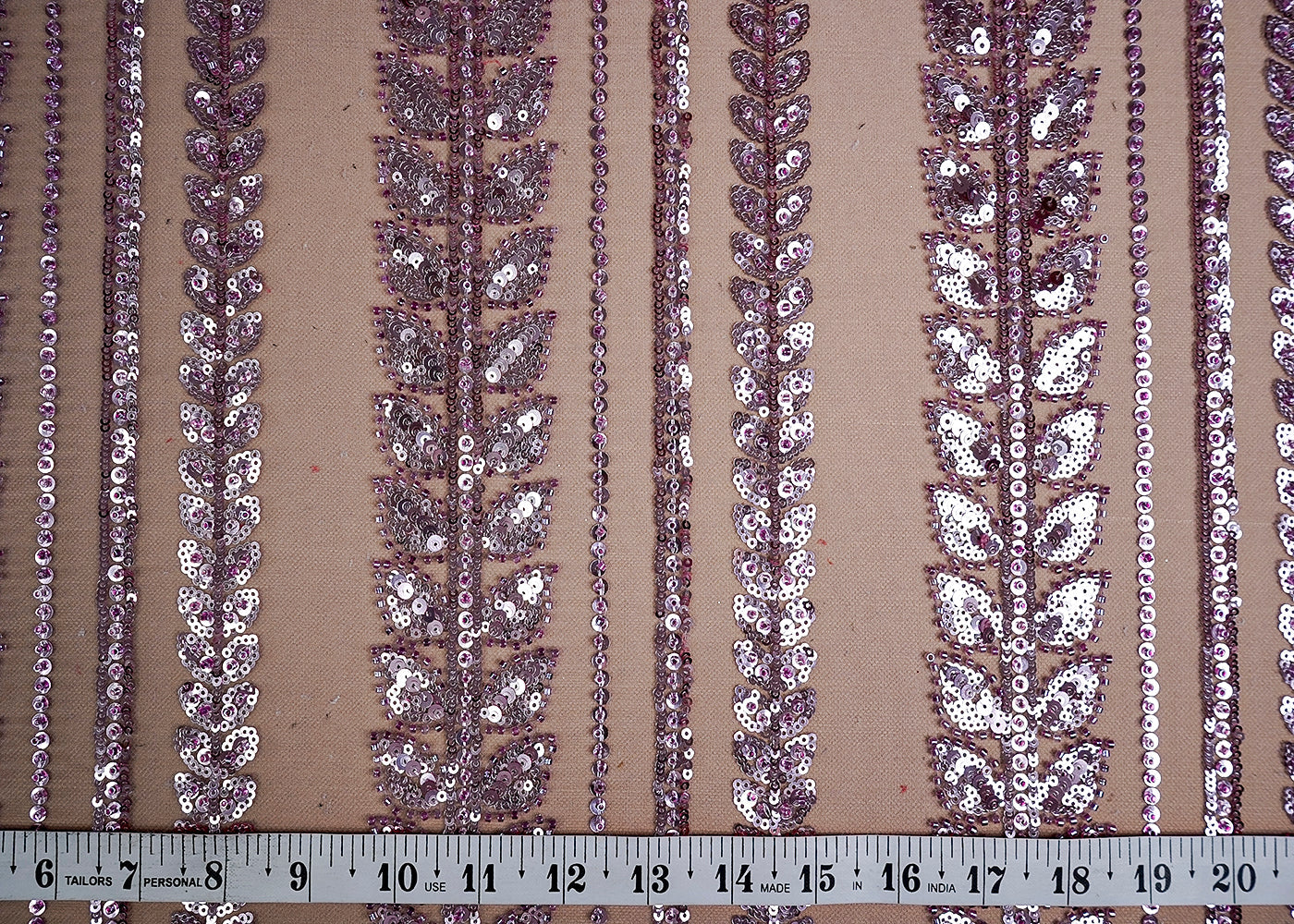 (Pre-Cut 2.3 MTR) Lavender Imported Net Fabric With All Over Sequins And Bead Work 18427