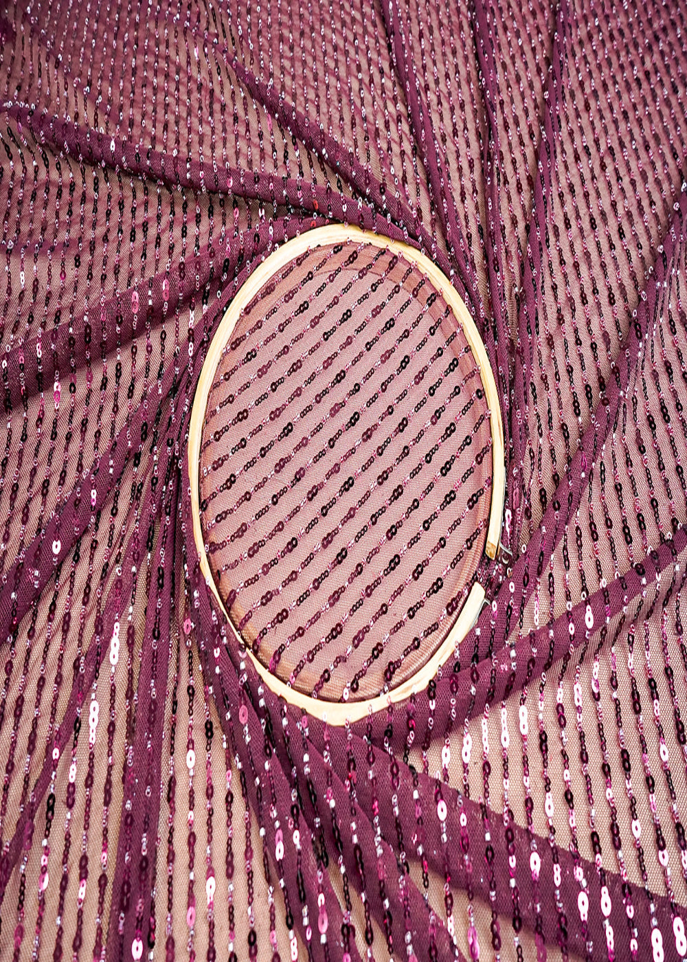 (Pre-Cut-2-MTR)-Wine-Lycra-Net-Fabric-With-All-Over-Sequins-Work-18435