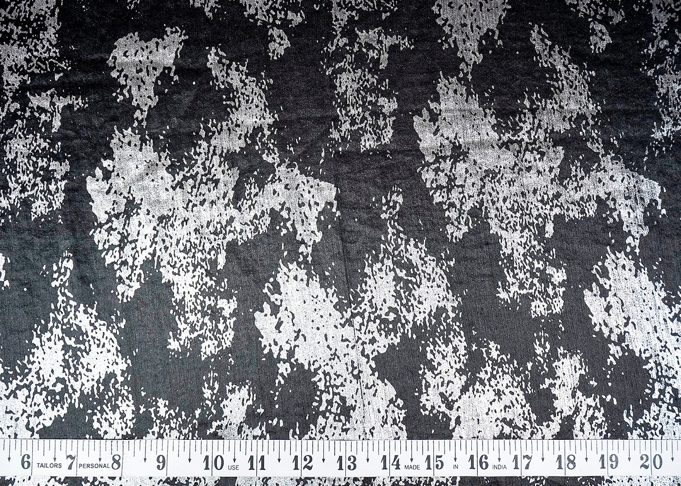 (Pre-Cut 3 MTR) Black Imported Satin Fabric With All Over Foil Work 18450