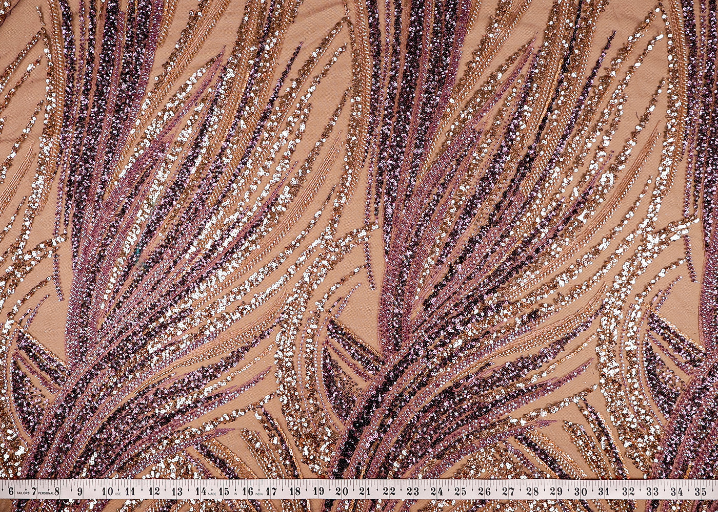 (Pre-Cut 1 MTR) Purple Imported Net Fabric With All Over Thread, Sequins And Bead Work 18510
