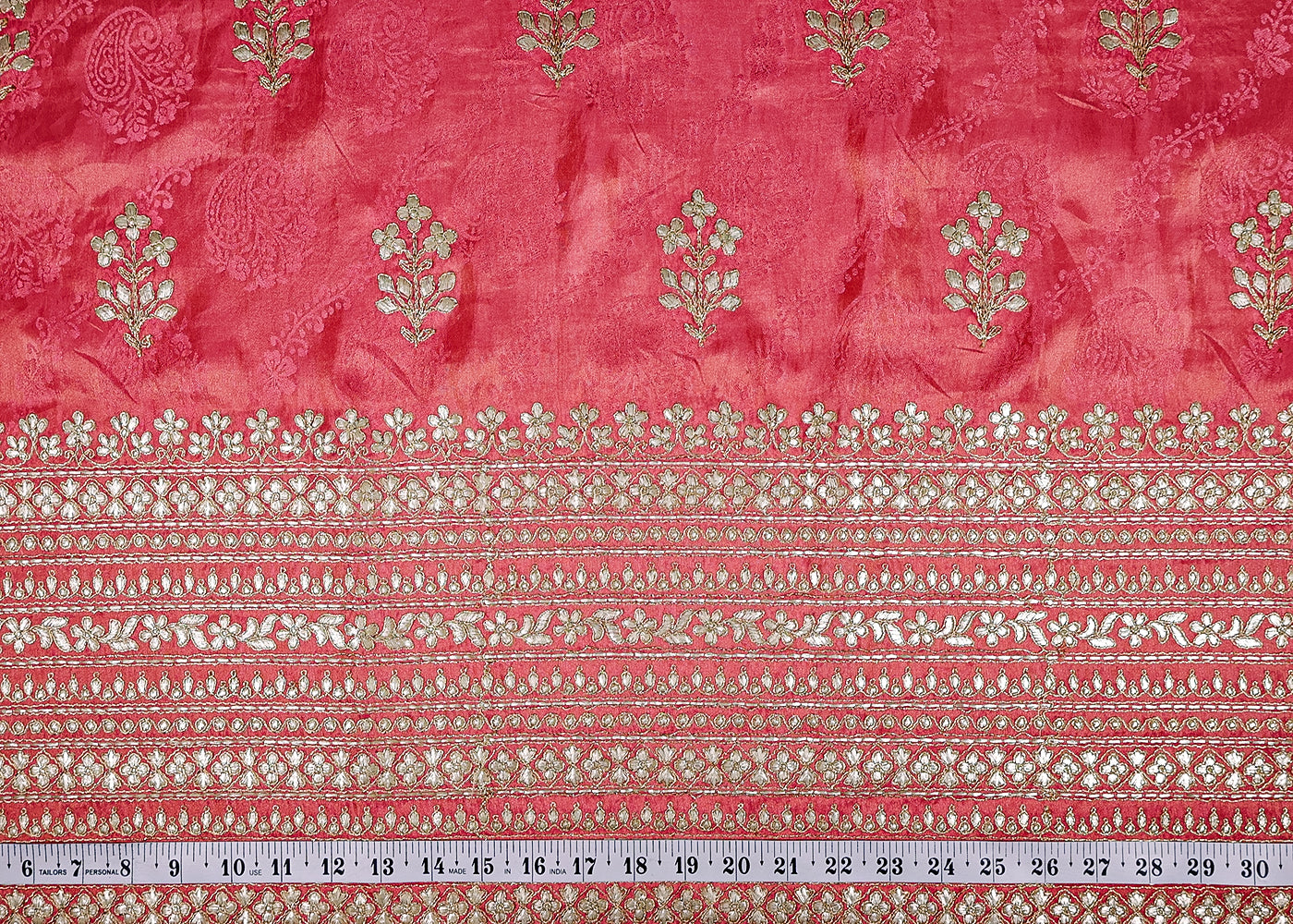 (Pre-Cut 2 MTR) Pink Tissue Fabric With All Over Gotapatti Work With One Side Border 18523