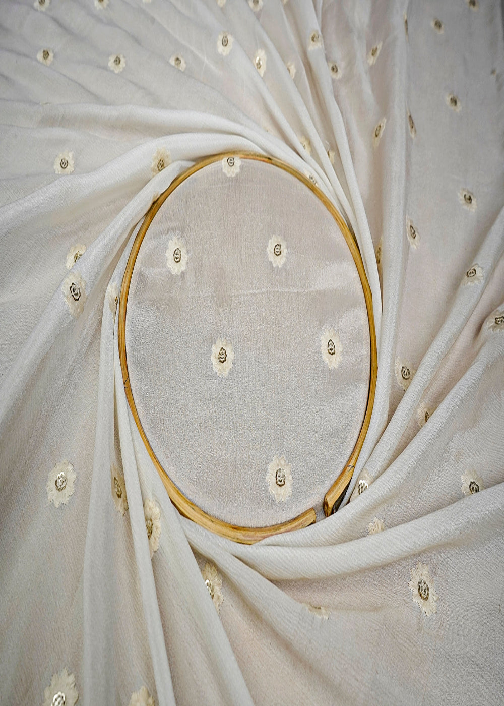 (Pre-Cut-2-MTR)-White-Chinon-Chiffon-Fabric-With-All-Over-Thread-And-Sequins-Work-18547