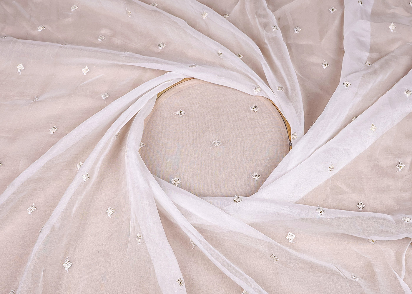 (Pre-Cut 3.2 MTR) White Organza Fabric With All Over Sequins Work 18548