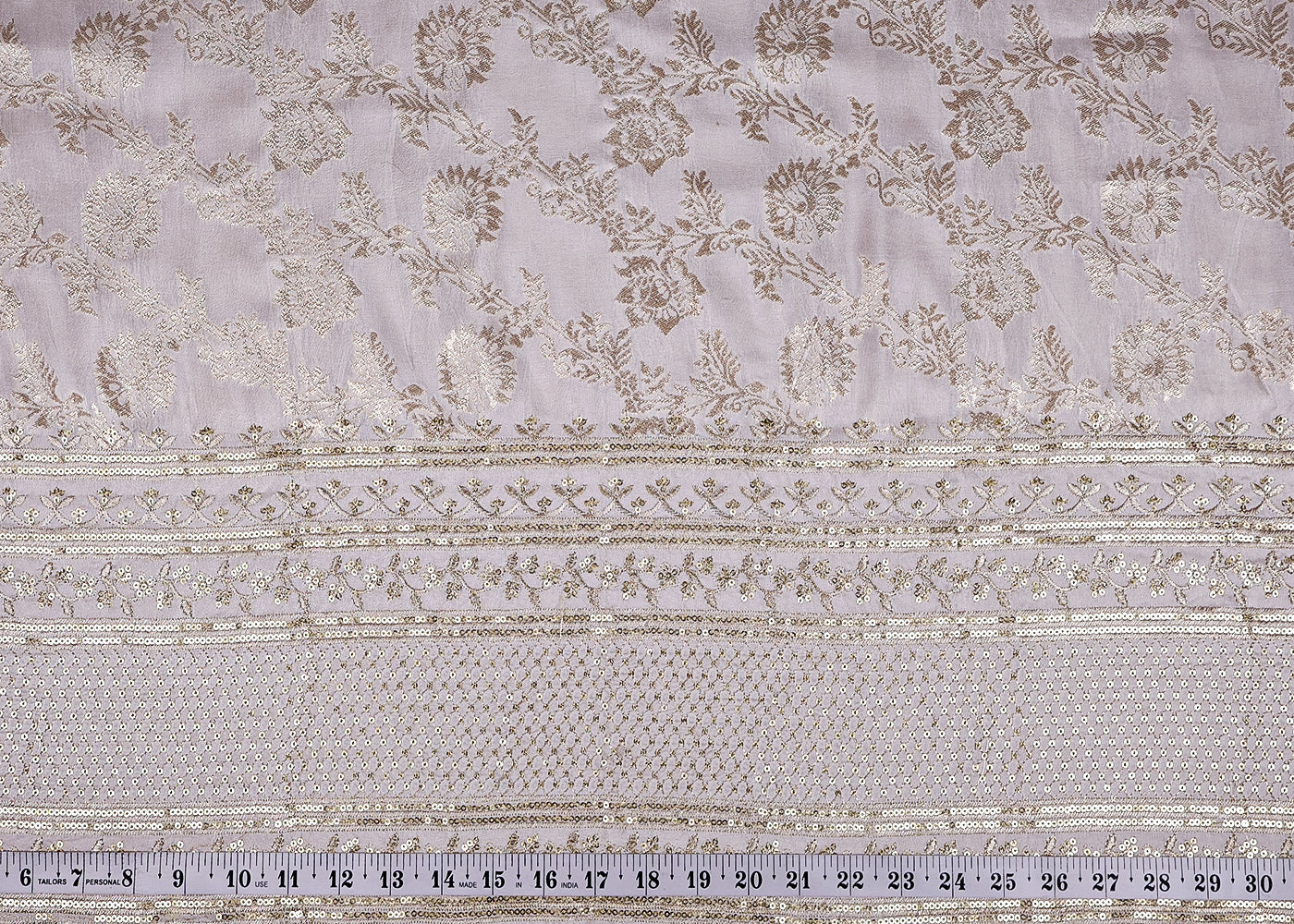 (Pre-Cut 2.1 MTR) White Upada Silk Fabric With All Over Golden Zari Handloom And One Side Heavy Border 18550