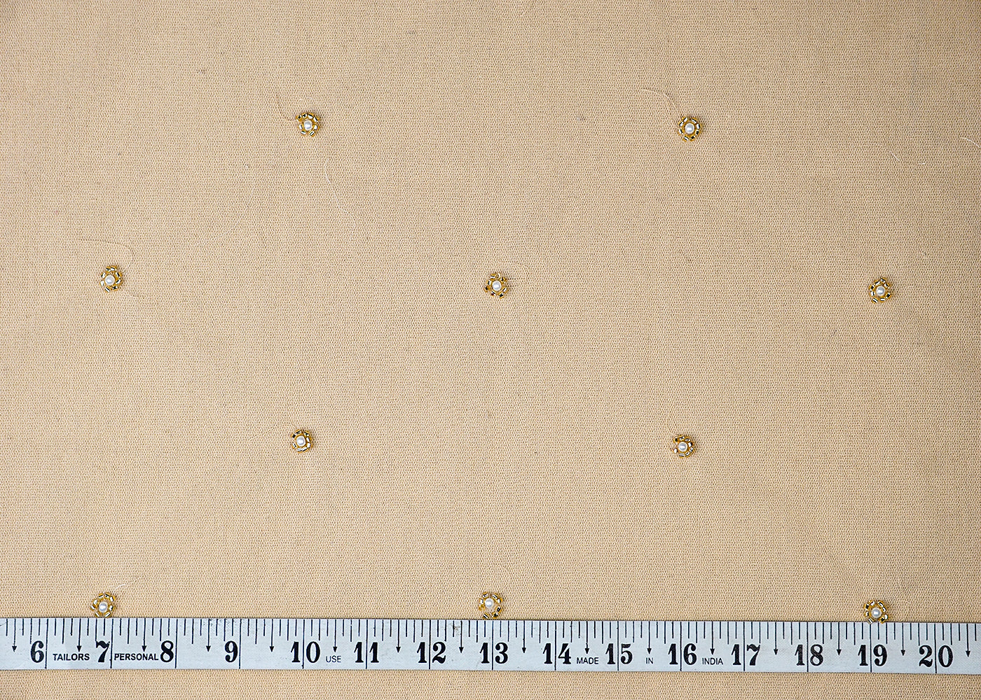 (Pre-Cut 2.3 MTR) White Net Fabric With All Over Bead Work 18551