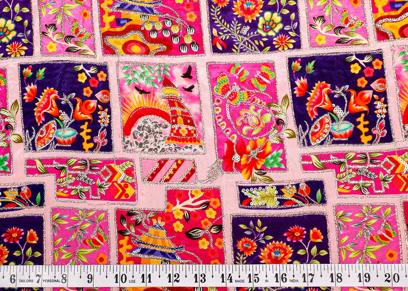 (Pre-Cut 2 MTR) Light Pink Crepe Fabric With All Over Traditional Print With Zari And Sequins 18594