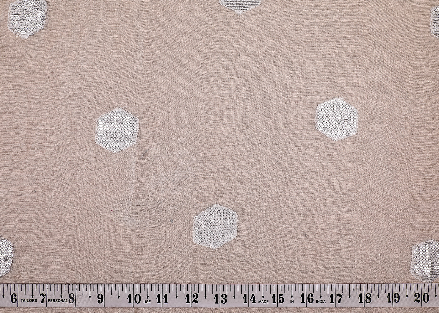(Pre-Cut 1.4 MTR) White Georgette Fabric With All Over Sequins 18596