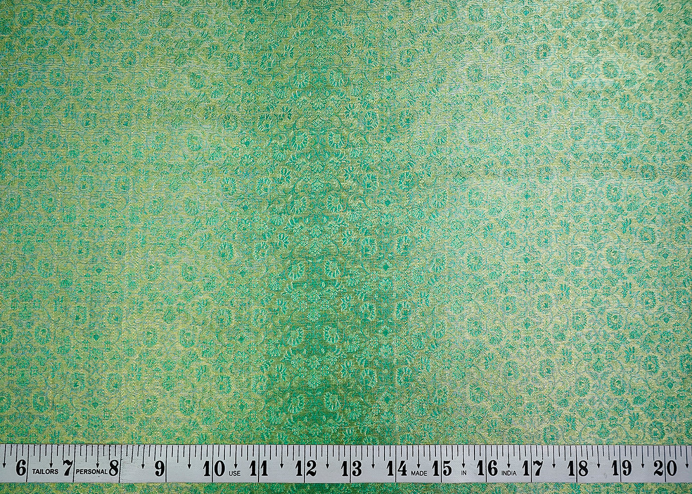 (Pre-Cut 2.7 MTR) Mint Green Banarasi Brocade Fabric With All Over Zari Handloom 18634