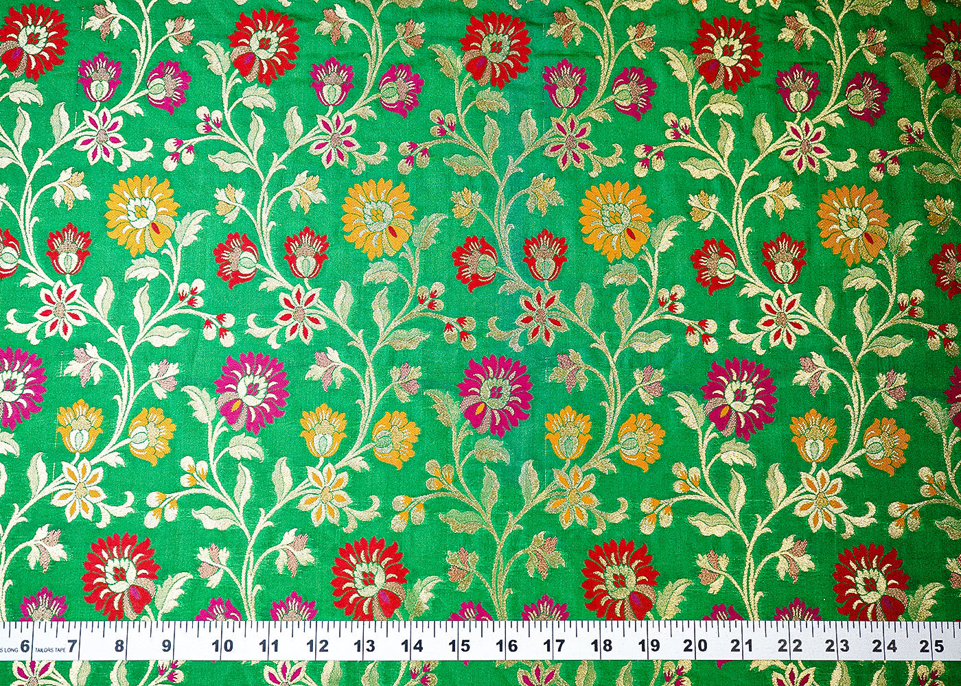 (Pre-Cut 1.65 MTR) Green Banarasi Brocade Fabric With All Over Zari Handloom 18651