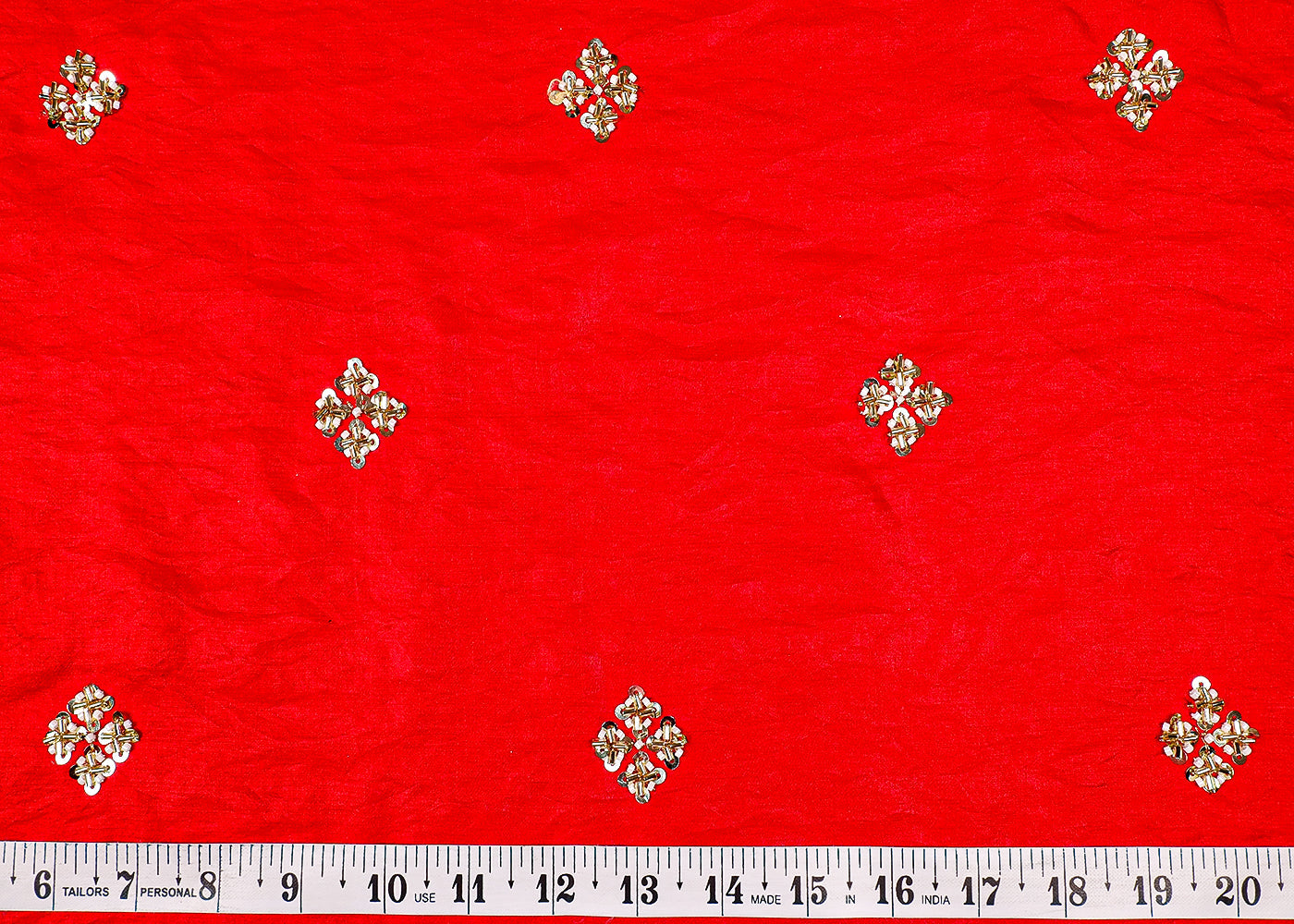 (Pre-Cut 4.4 MTR) Red Diamond Silk Fabric With All Over Katdana, Bead And Sequins Work 18708