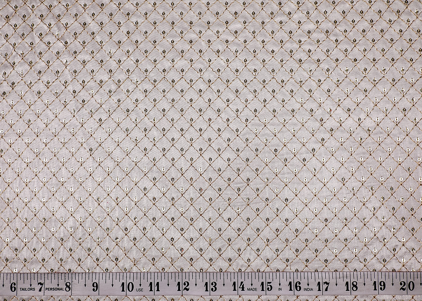 (Pre-Cut 3.1 MTR) White Silk Fabric With All Over Zari And Sequins Work 18709