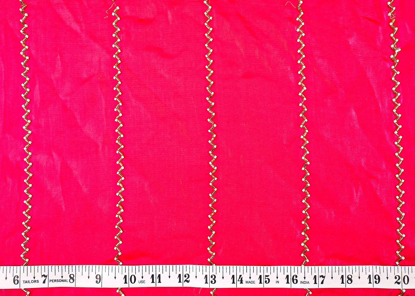(Pre-Cut 2 MTR) Rani Pink Diamond Tissue Fabric With All Over Bead And Katdana Work 18711