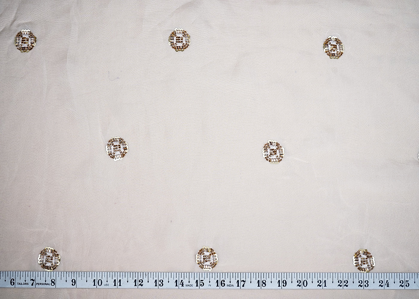 (Pre-Cut 1.4 MTR) White Organza Fabric With All Over Sequins, Katdana And Bead Buti Work 18717