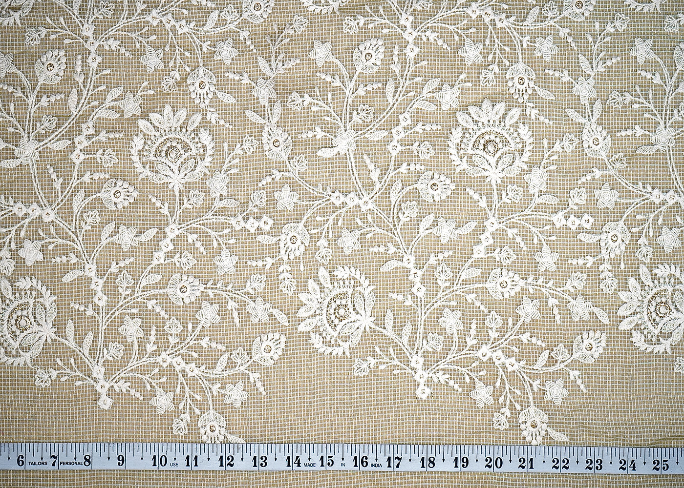 (Pre-Cut 1.7 MTR) Sea Green Kotadoria Fabric With All Over Thread And Faux Mirror Work 18720