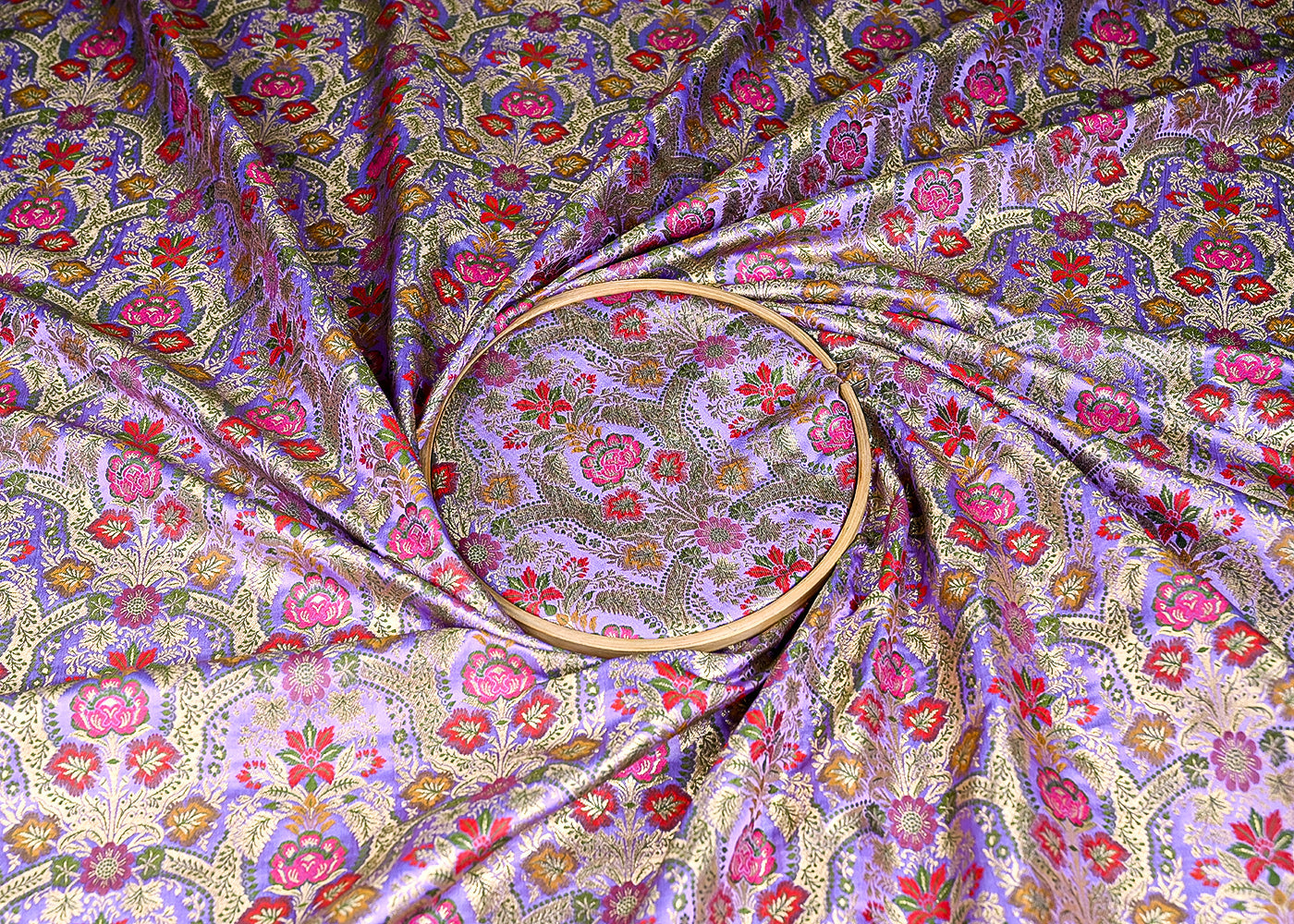 (Pre-Cut 1.9 MTR) Lavender Banarasi Brocade Fabric With All Over Thread And Zari Handloom 18727