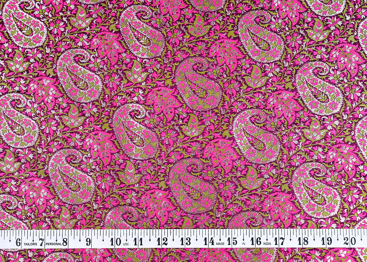 (Pre-Cut 1.5 MTR) Wine Banarasi Brocade Fabric With All Over Thread And Zari Handloom 18729