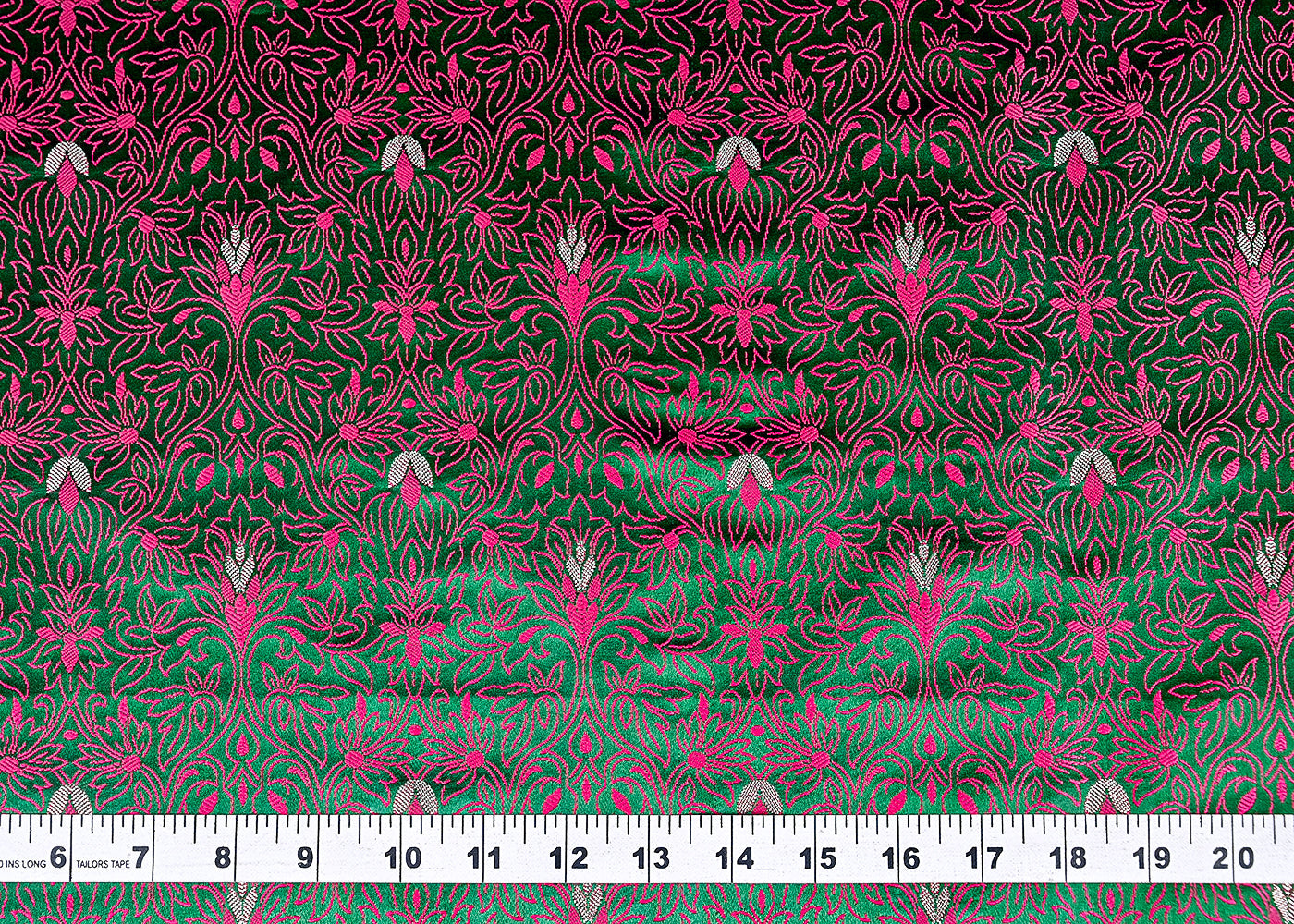 (Pre-Cut 2.5 MTR) Bottle Green Banarasi Brocade Fabric With All Over Thread And Zari Handloom 18730