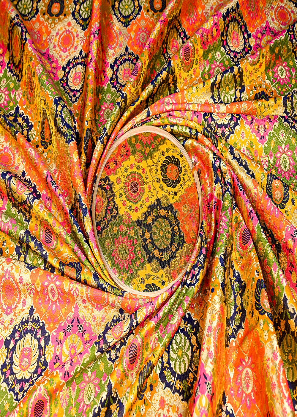(Pre-Cut-1.25-MTR)-Mustard-Banarasi-Brocade-Fabric-With-All-Over-Thread-And-Zari-Handloom-18732