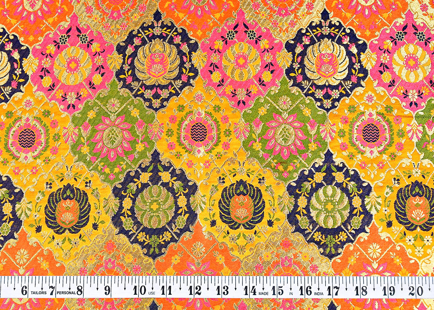 (Pre-Cut 1.25 MTR) Mustard Banarasi Brocade Fabric With All Over Thread And Zari Handloom 18732