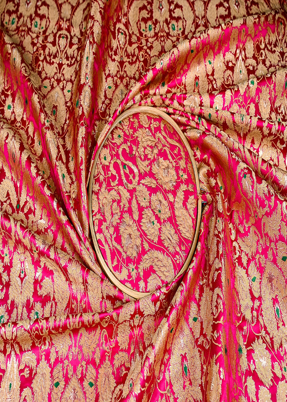 (Pre-Cut-0.75-MTR)-Rani-Pink-Banarasi-Brocade-Fabric-With-All-Over-Thread-And-Zari-Handloom-18734