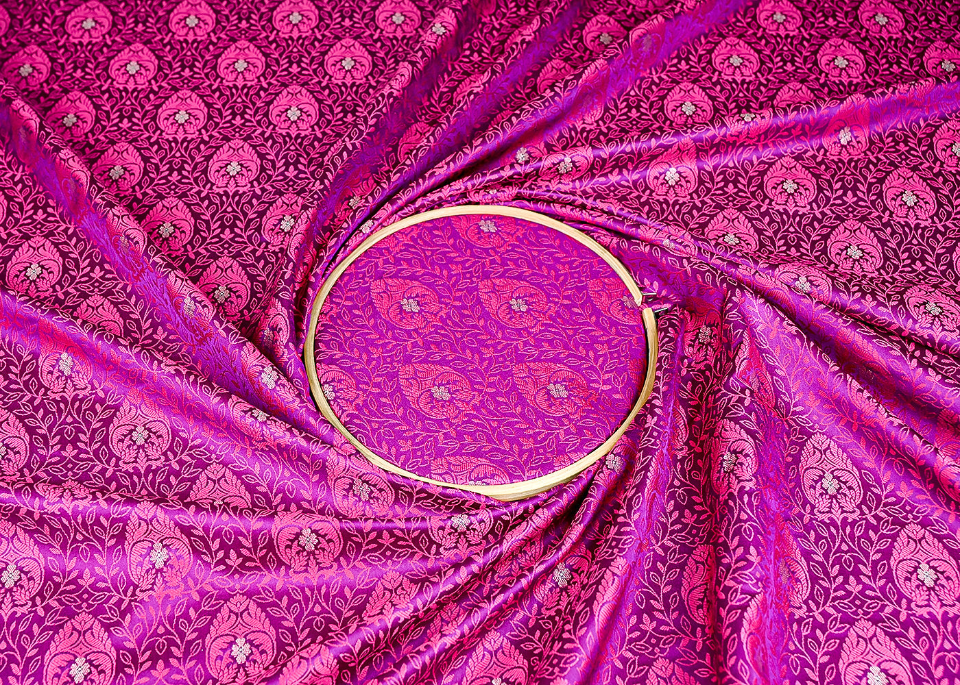 (Pre-Cut 1 MTR) Purple Banarasi Brocade Fabric With All Over Thread And Zari Handloom 18735