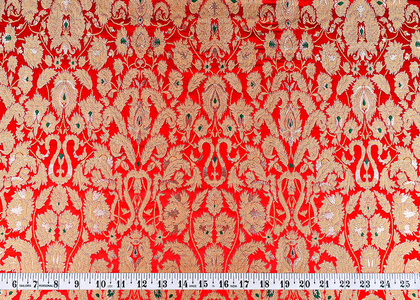 (Pre-Cut 0.65 MTR) Red Banarasi Brocade Fabric With All Over Thread And Zari Handloom 18736